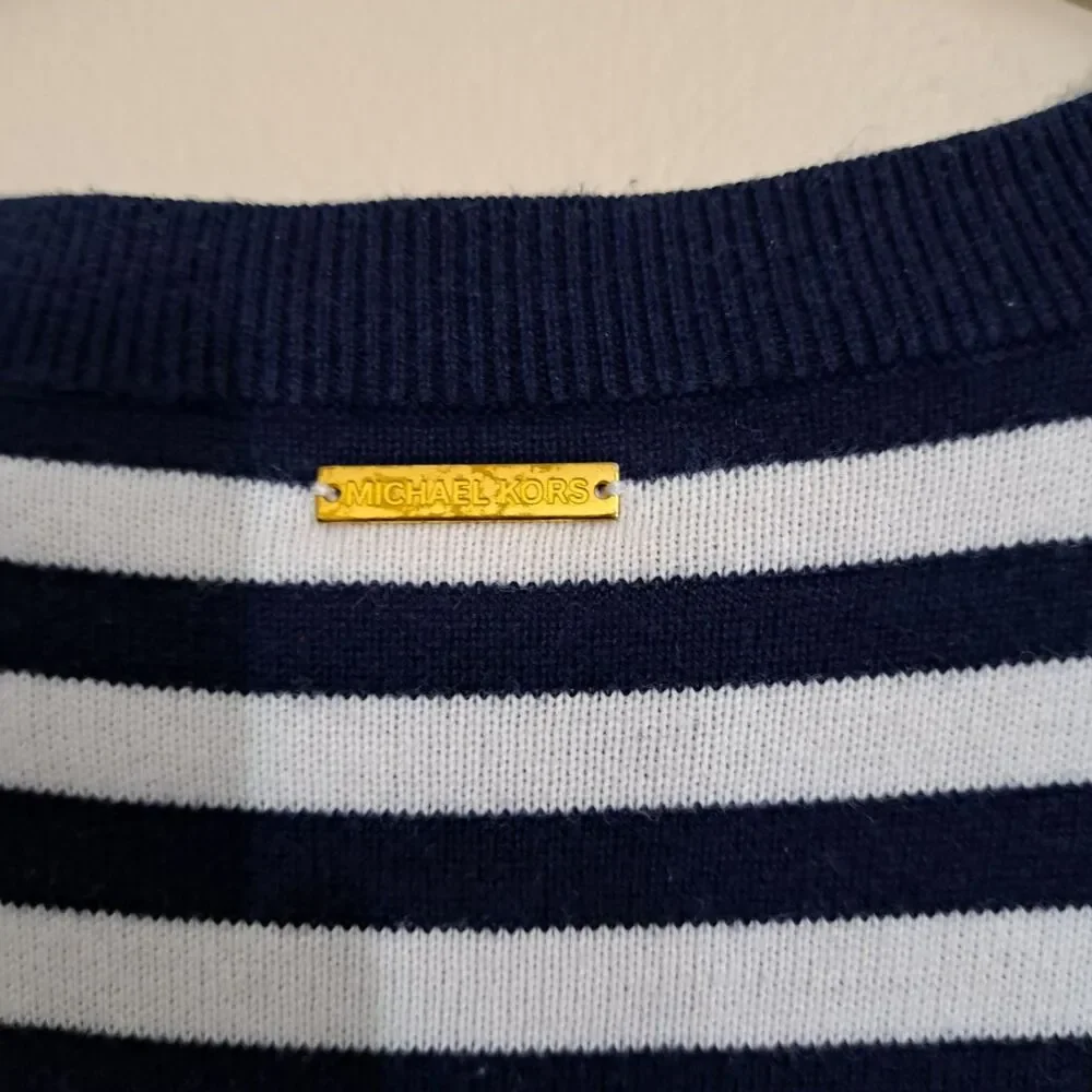 Michael Kors Women's Sweater Navy Blue Striped Ribbed Knit Top Sz s-m